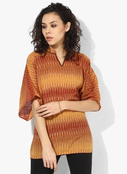 The Kaftan Company Tops Brown Ikat Kaftan Top with Back Elastic - (Clearance - Final Sale)