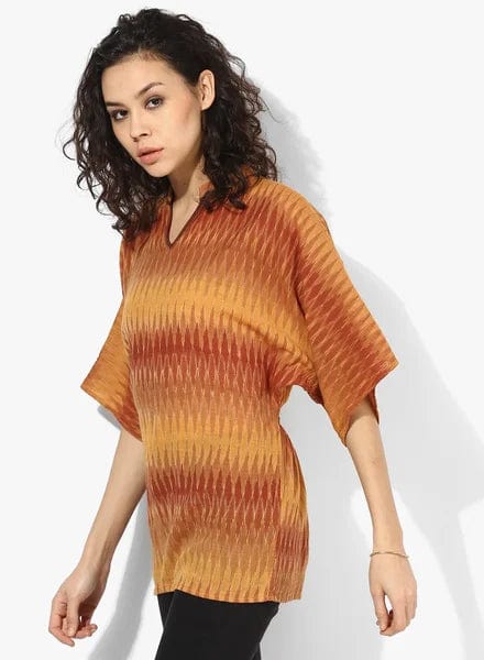 The Kaftan Company Tops Brown Ikat Kaftan Top with Back Elastic - (Clearance - Final Sale)