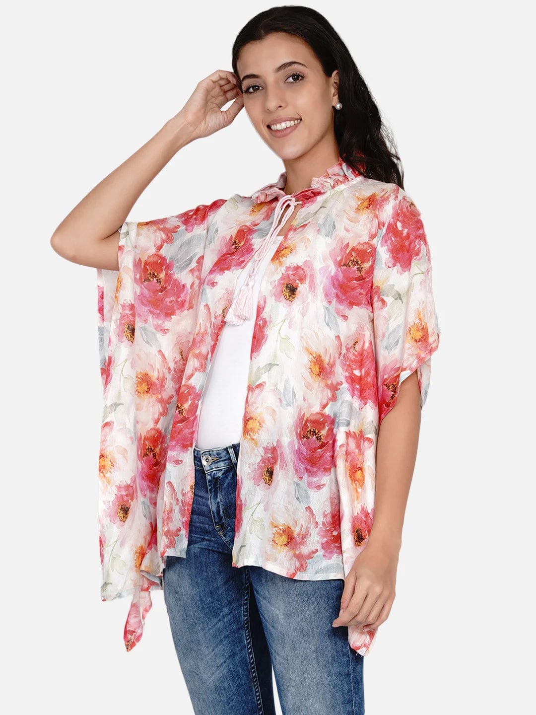 The Kaftan Company Tops Brushed Roses Pastel Kaftan Shrug (Final Sale)