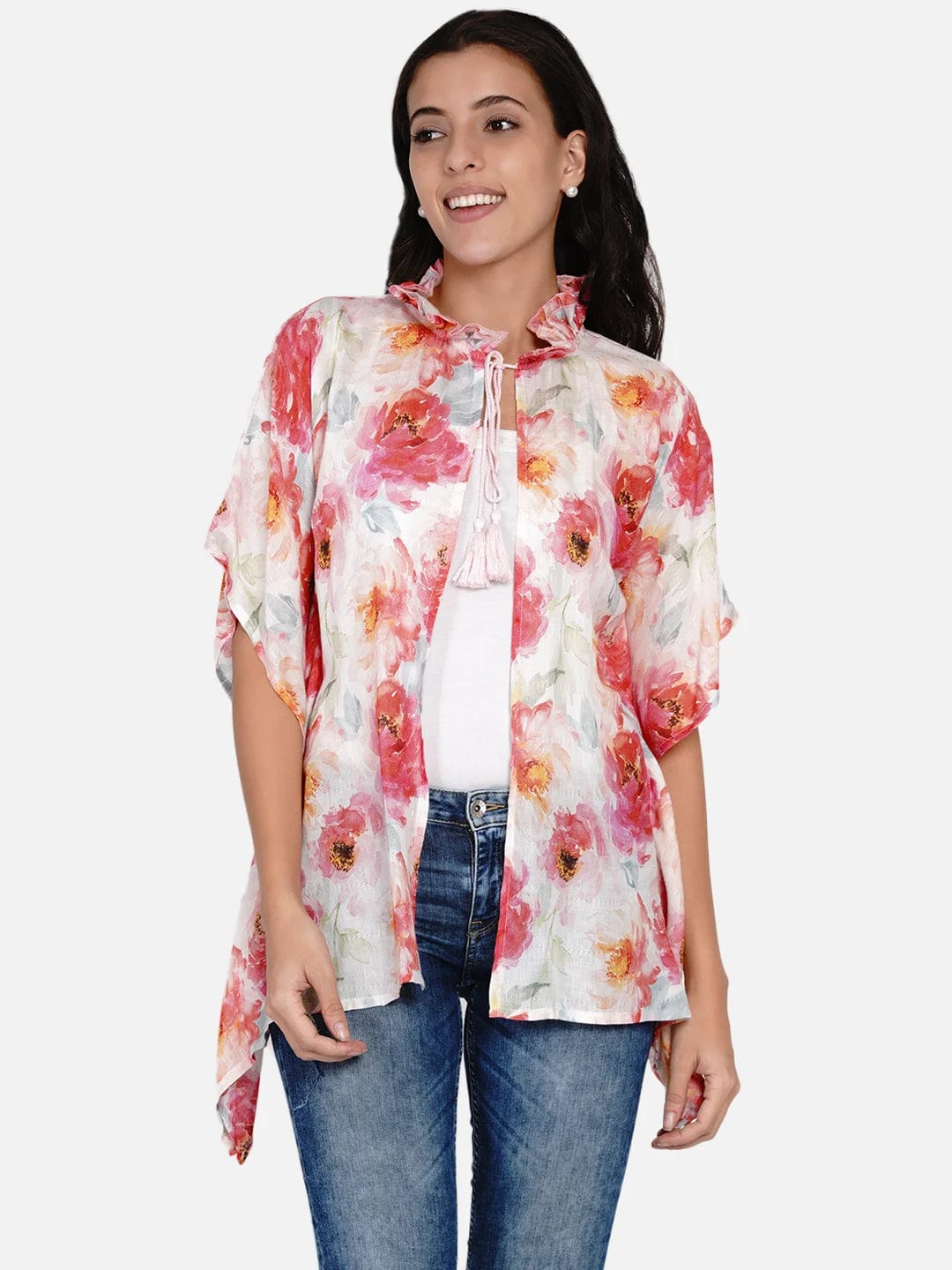 The Kaftan Company Tops Brushed Roses Pastel Kaftan Shrug (Final Sale)