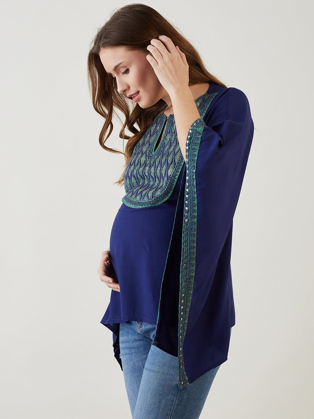 The Kaftan Company Tops Chikankari Hand Embroidered Yoke Maternity Top