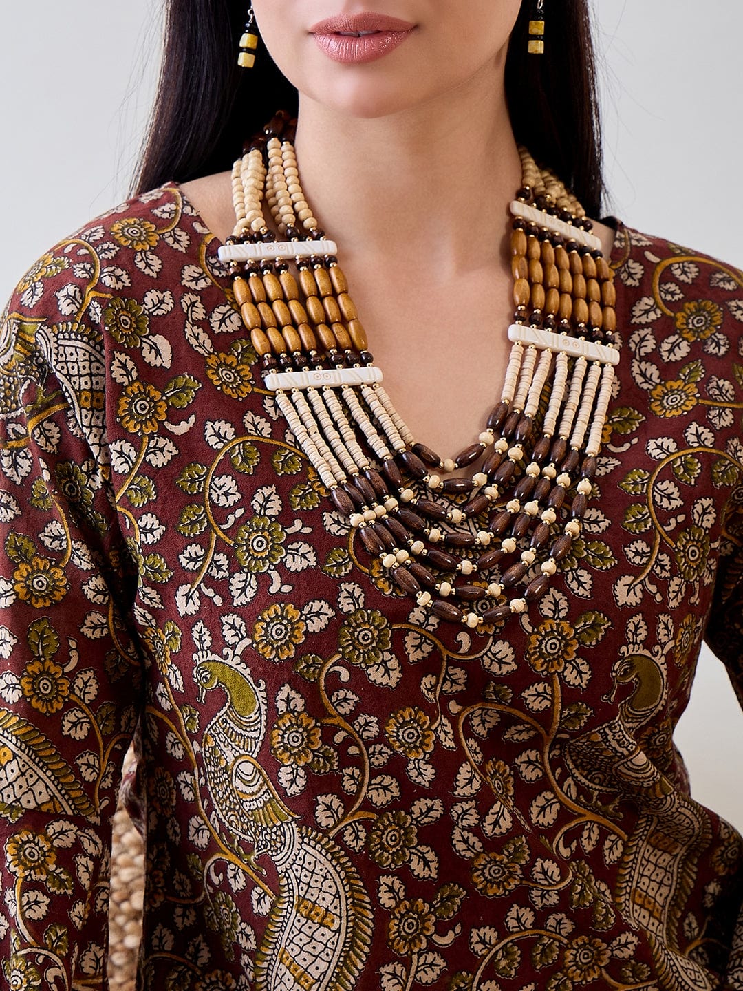 The Kaftan Company Tops Kalamkari Ethnic Printed Cotton Peplum Top
