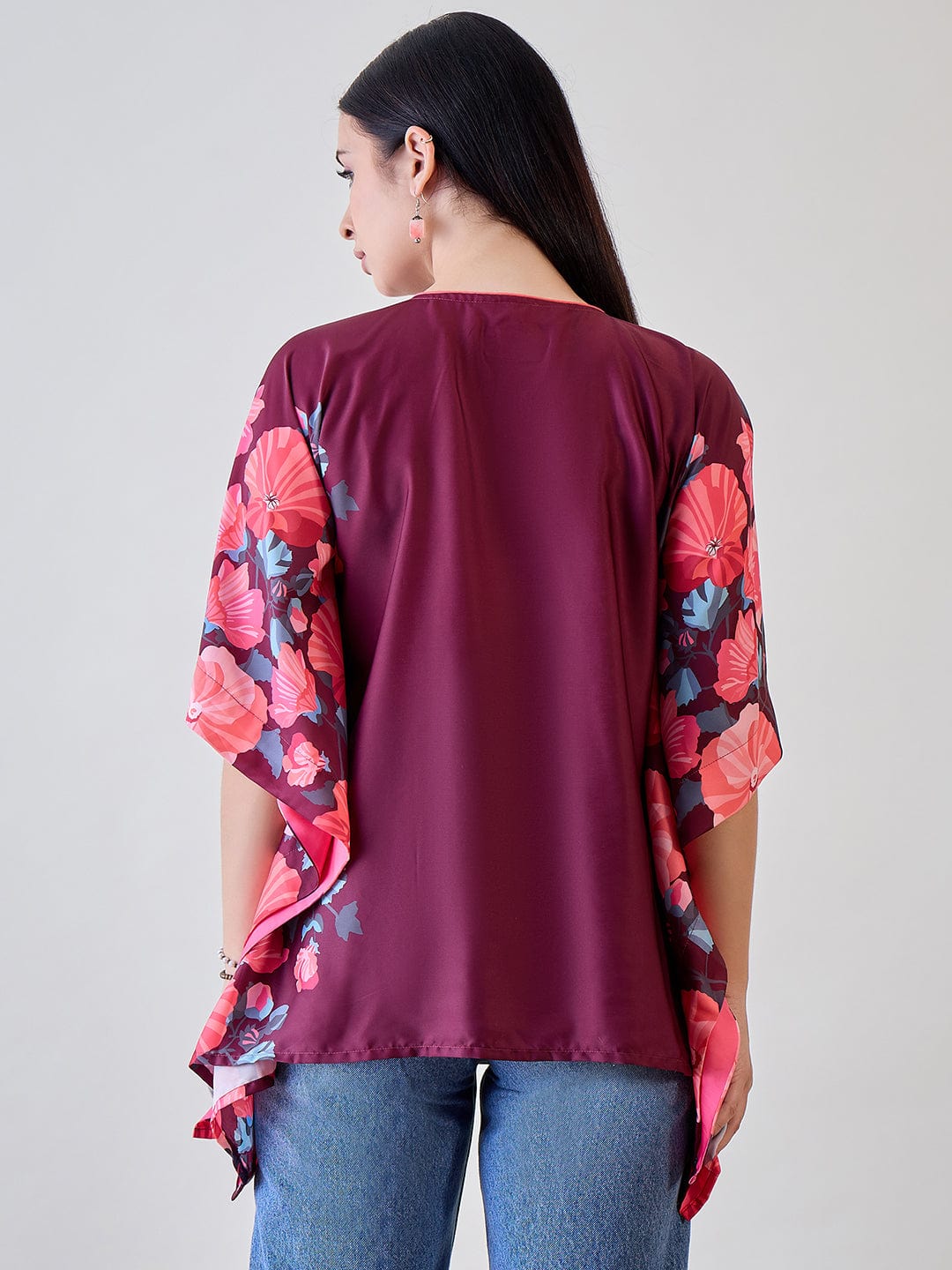 The Kaftan Company Tops Maroon Floral Kaftan Crop Top