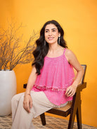 The Kaftan Company Tops Pink Sequined Glam Beaded Peplum Top