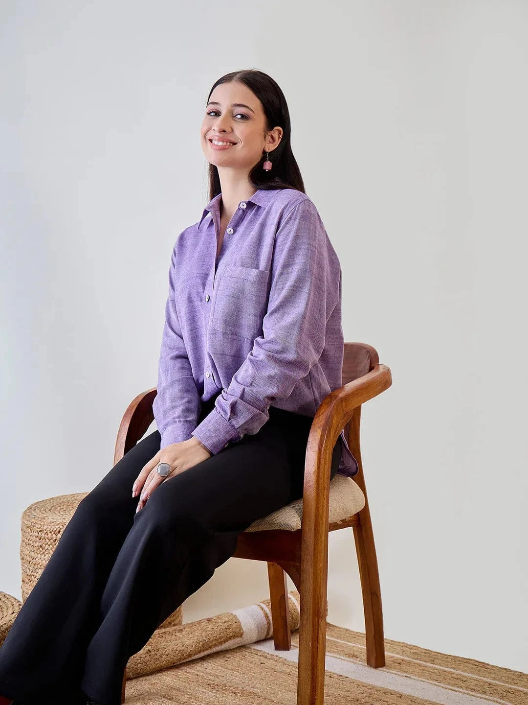 The Kaftan Company Tops Purple / S Soft Linen Boyfriend Shirt