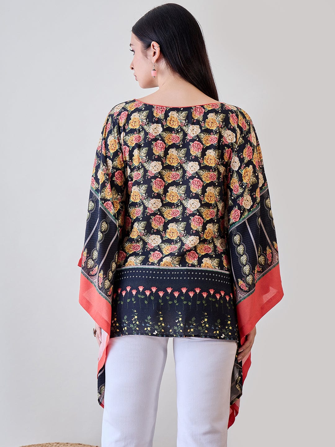 The Kaftan Company Tops Rose Floral Viscose Kaftan Crop Top