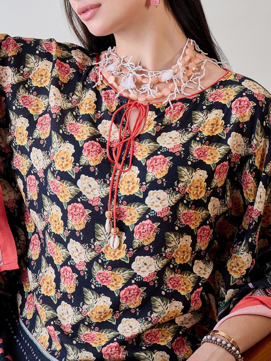 The Kaftan Company Tops Rose Floral Viscose Kaftan Crop Top