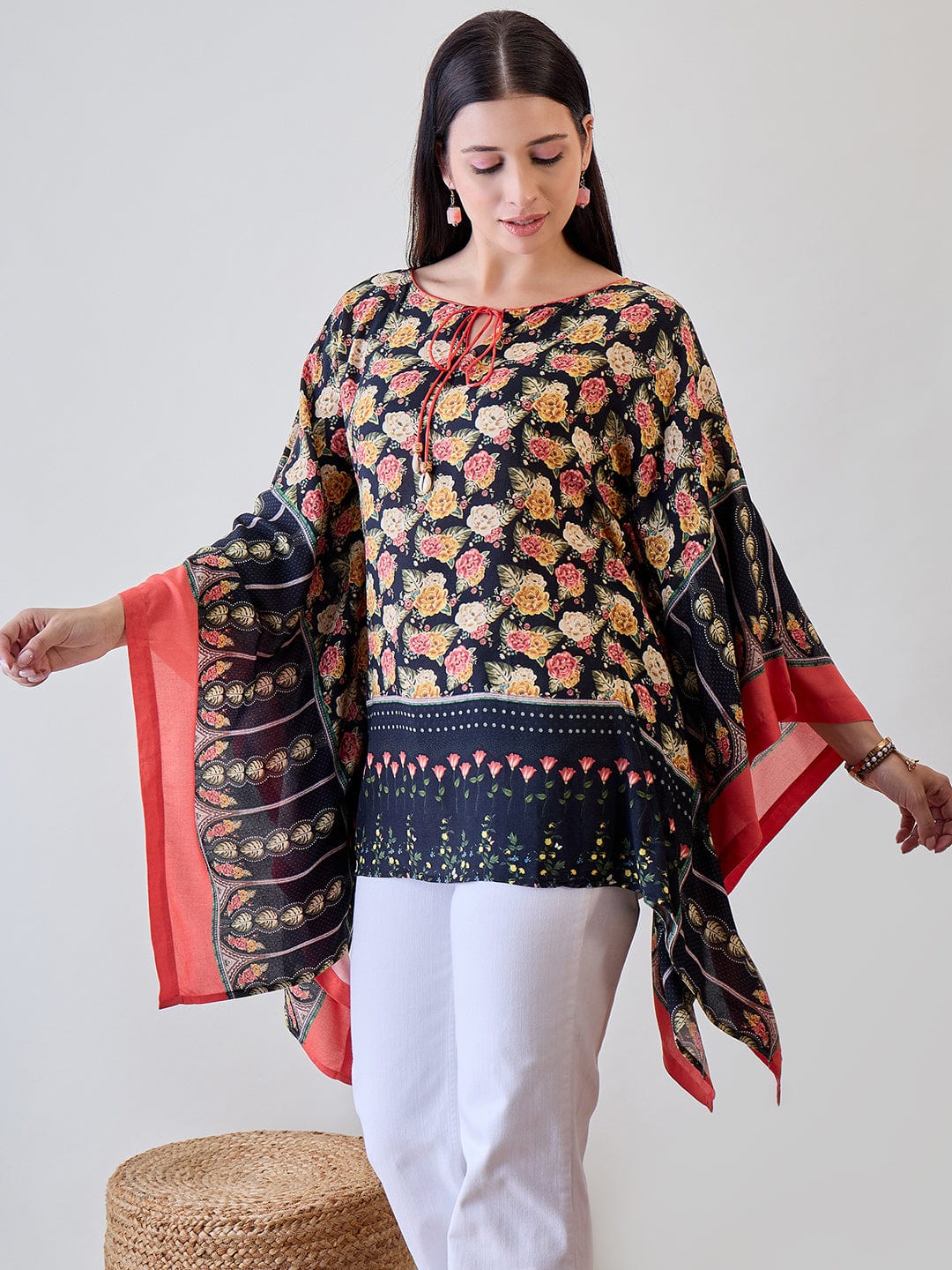 The Kaftan Company Tops Rose Floral Viscose Kaftan Crop Top