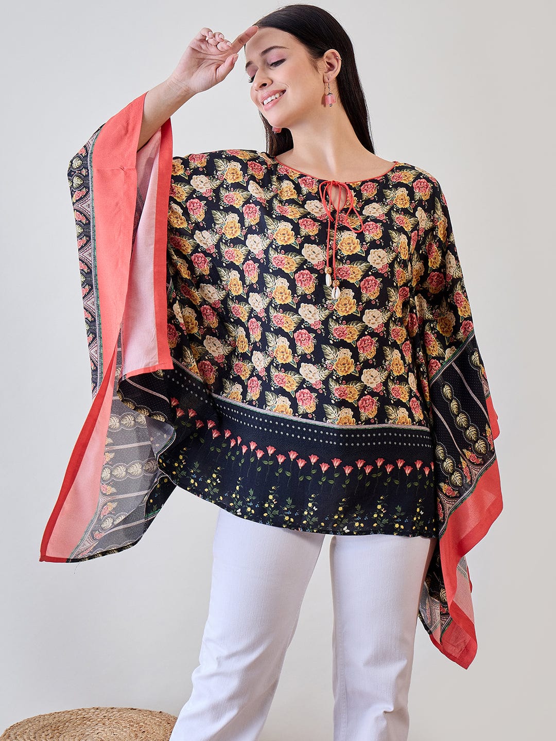 The Kaftan Company Tops Rose Floral Viscose Kaftan Crop Top