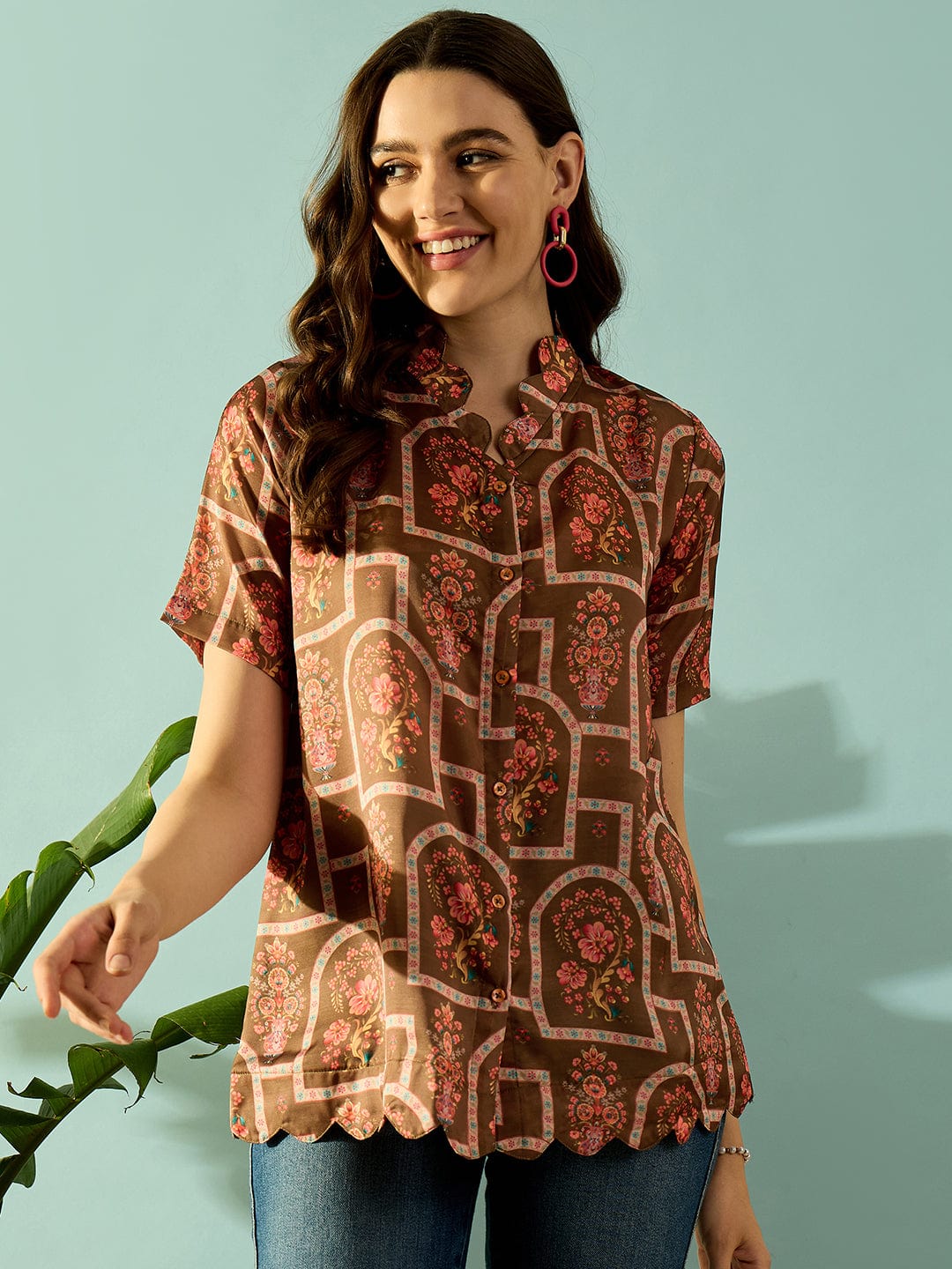 The Kaftan Company Tops Scalloped Floral Vintage Shirt