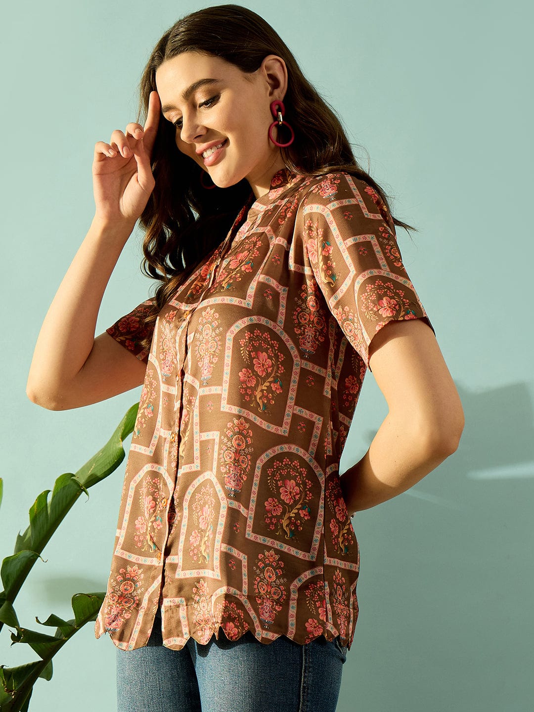 The Kaftan Company Tops Scalloped Floral Vintage Shirt