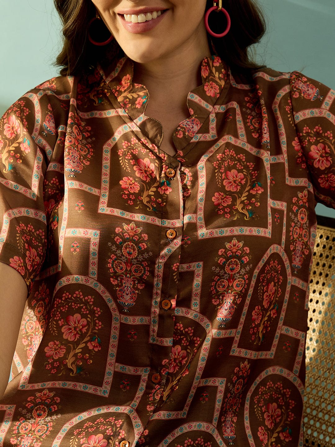 The Kaftan Company Tops Scalloped Floral Vintage Shirt