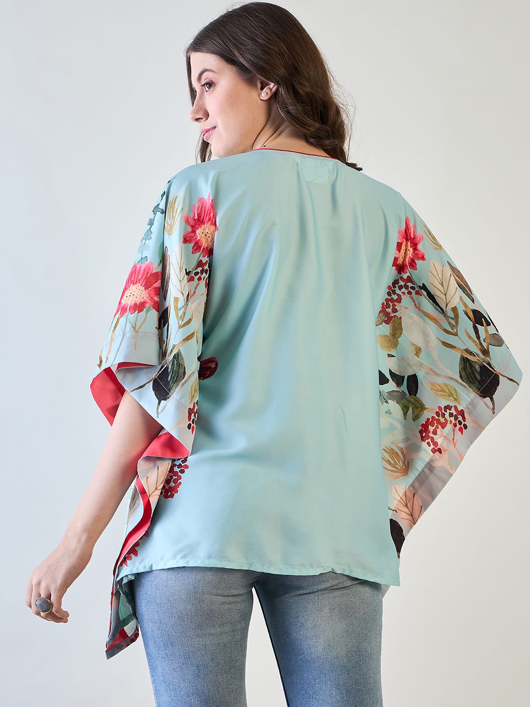 The Kaftan Company Tops Sky Blue Floral Kaftan Top