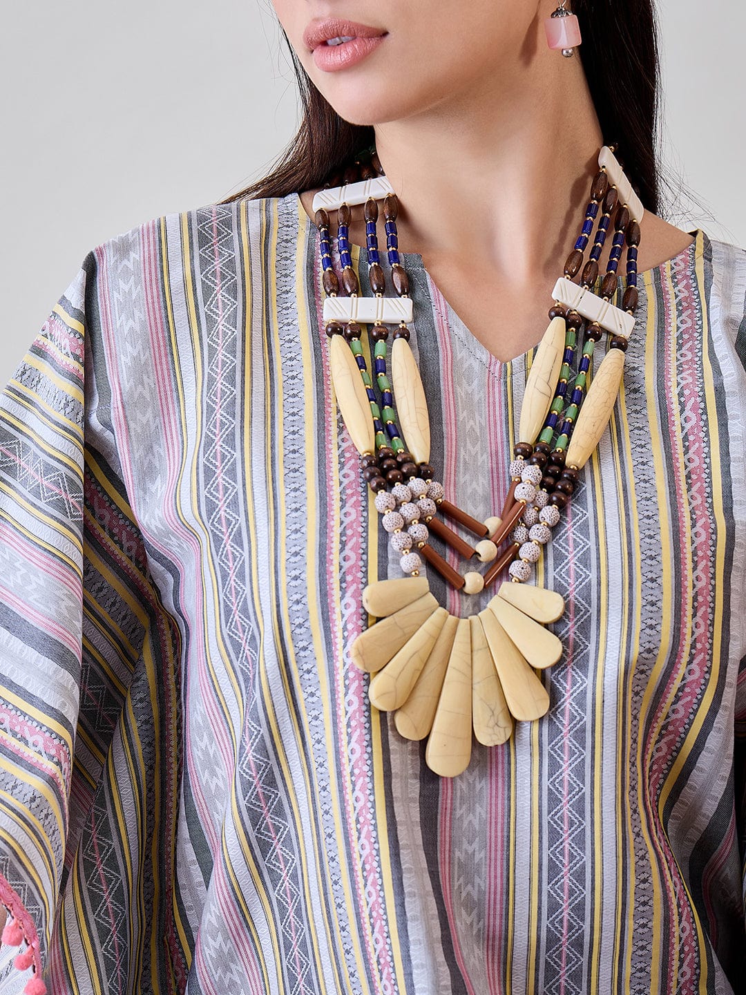 The Kaftan Company Tops Striped Cotton Pink Tasseled Pom Pom Crop Top