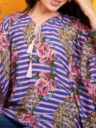 The Kaftan Company Tops Striped Floral Kaftan Top