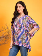The Kaftan Company Tops Striped Floral Kaftan Top