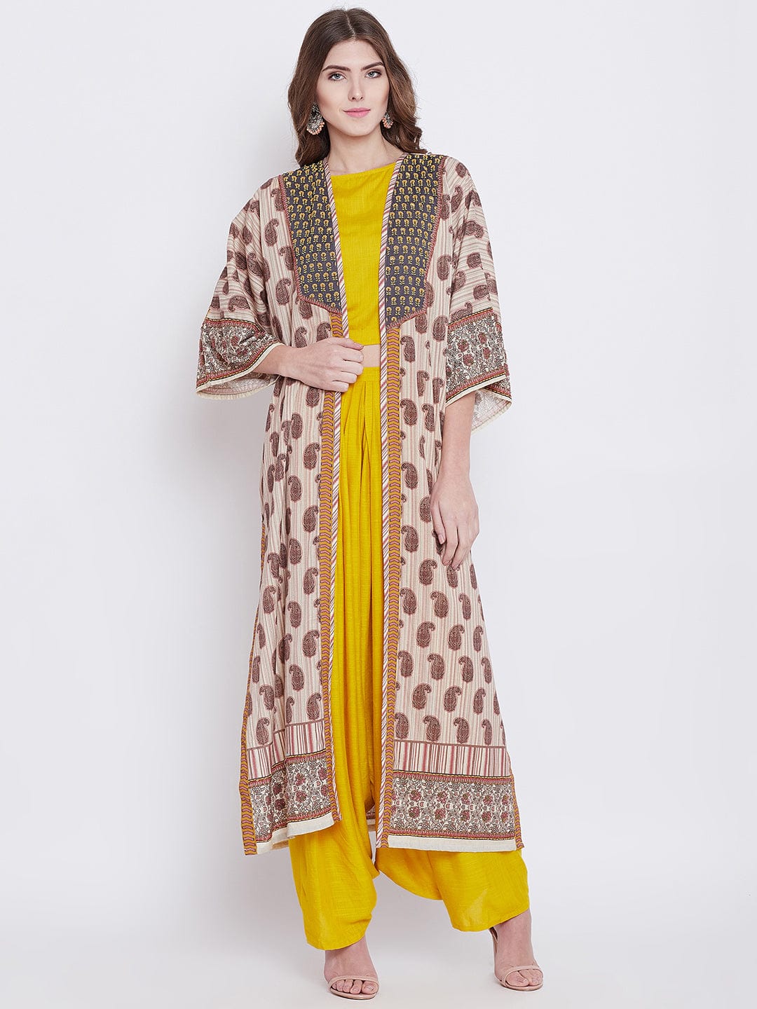The Kaftan Company Tops Striped Linen Embroidered Buta Day Wear Top