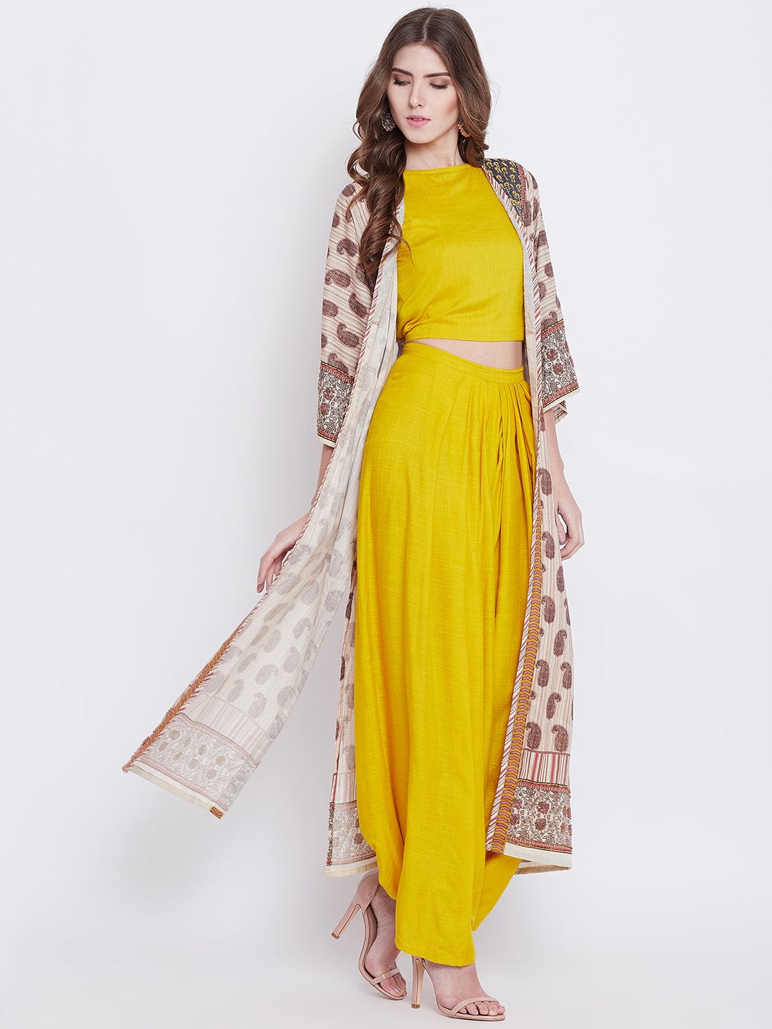 The Kaftan Company Tops Striped Linen Embroidered Buta Day Wear Top