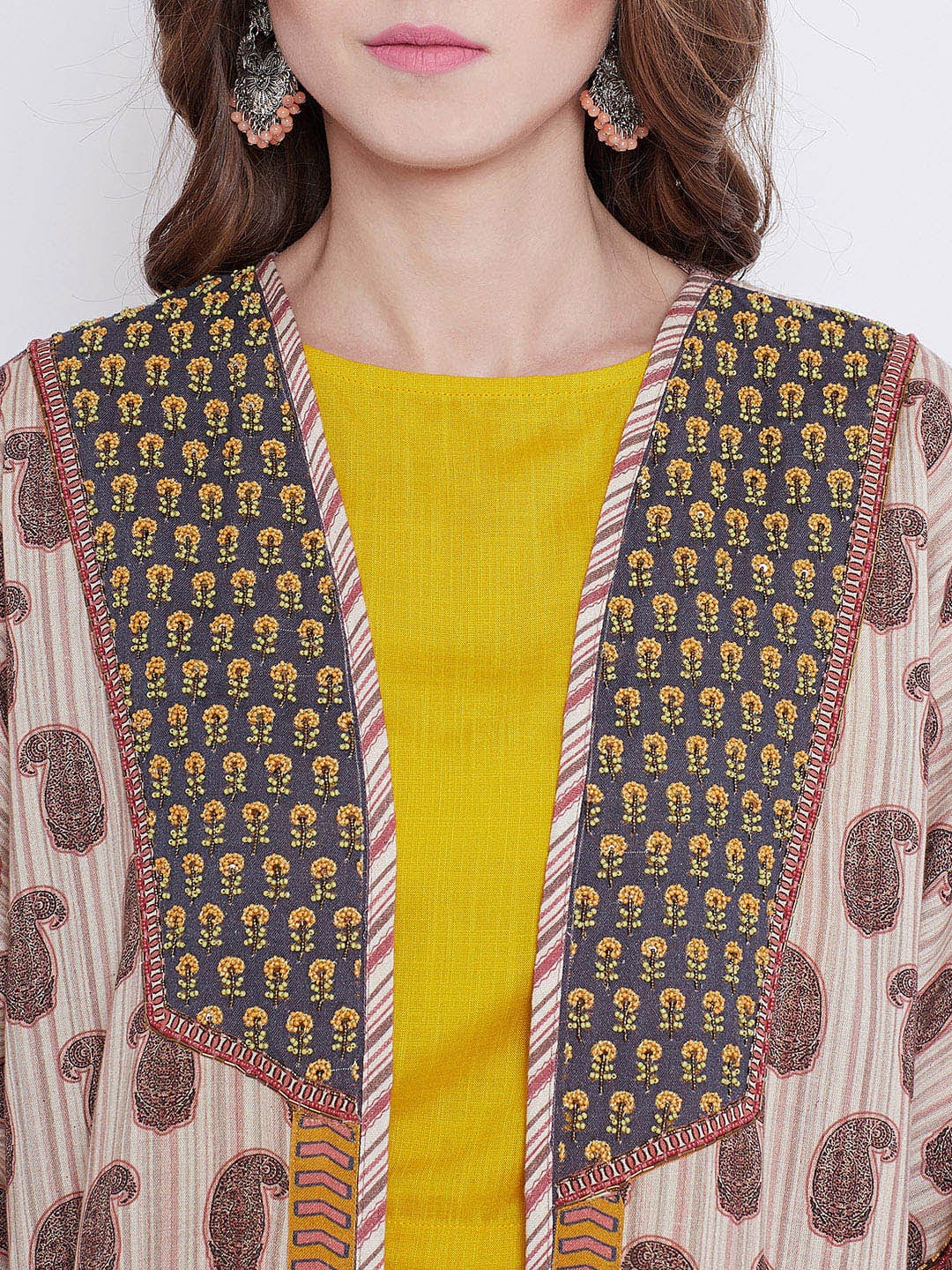 The Kaftan Company Tops Striped Linen Embroidered Buta Day Wear Top