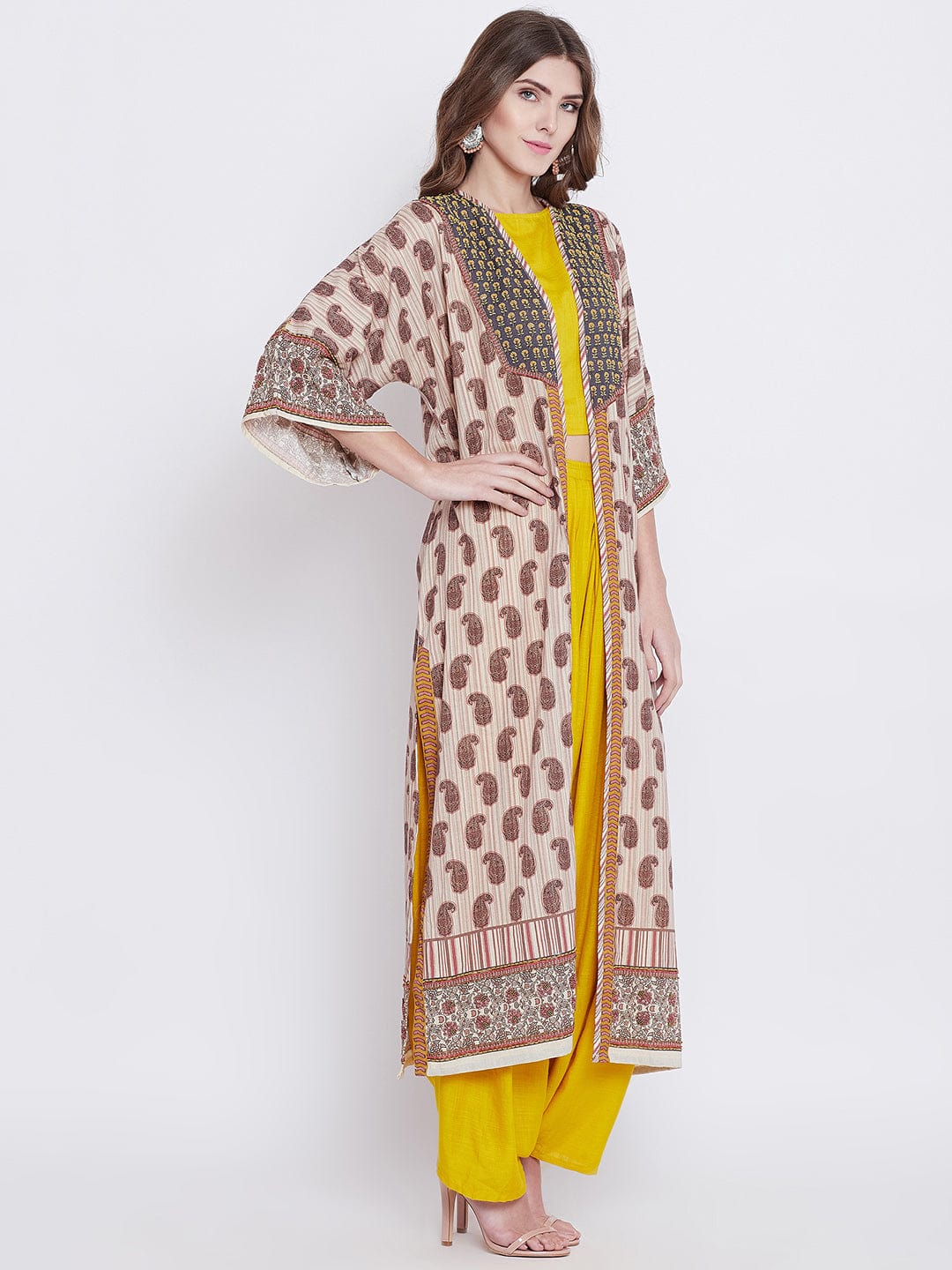 The Kaftan Company Tops Striped Linen Embroidered Buta Day Wear Top