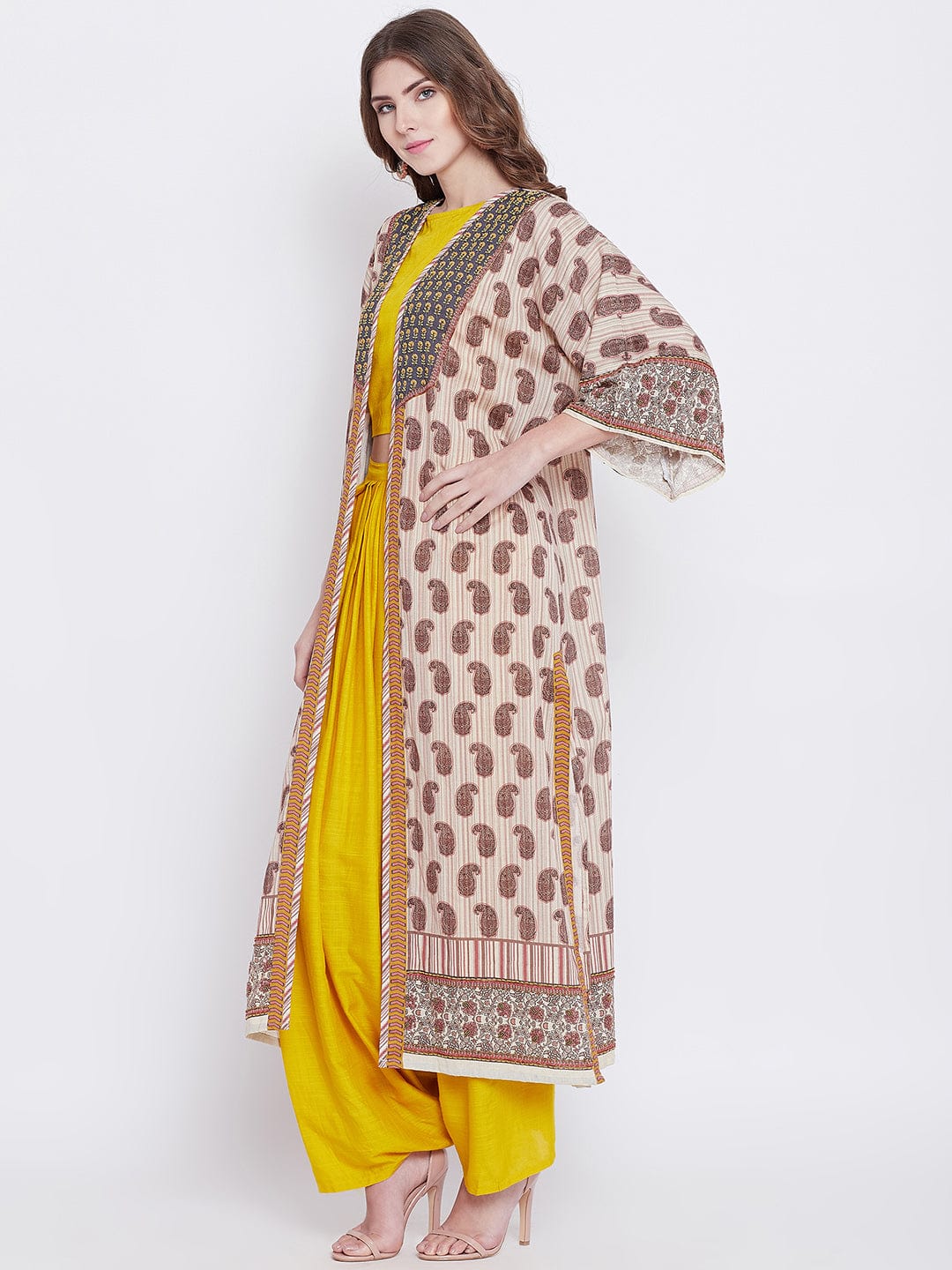 The Kaftan Company Tops Striped Linen Embroidered Buta Day Wear Top