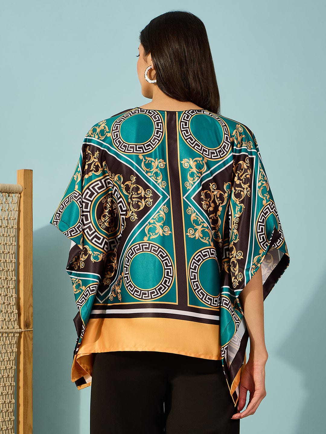 The Kaftan Company Tops Teal Baroque Printed Kaftan Top