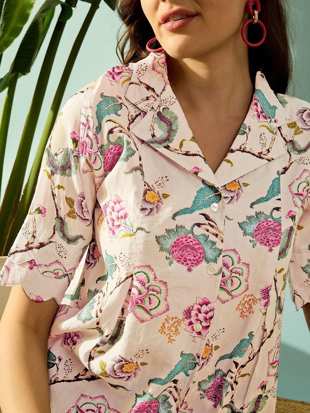 The Kaftan Company Tops Vintage Scallop Floral Button Down Shirt