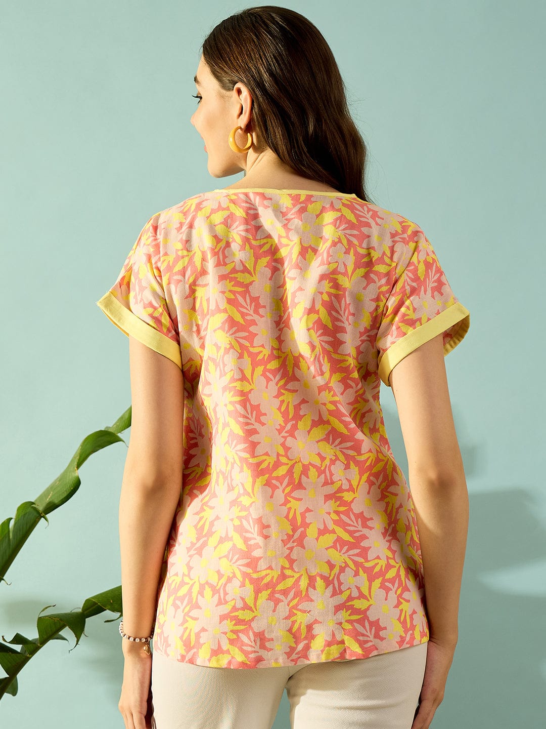The Kaftan Company Tops Yellow Fuchsia Bloom Day Wear Top