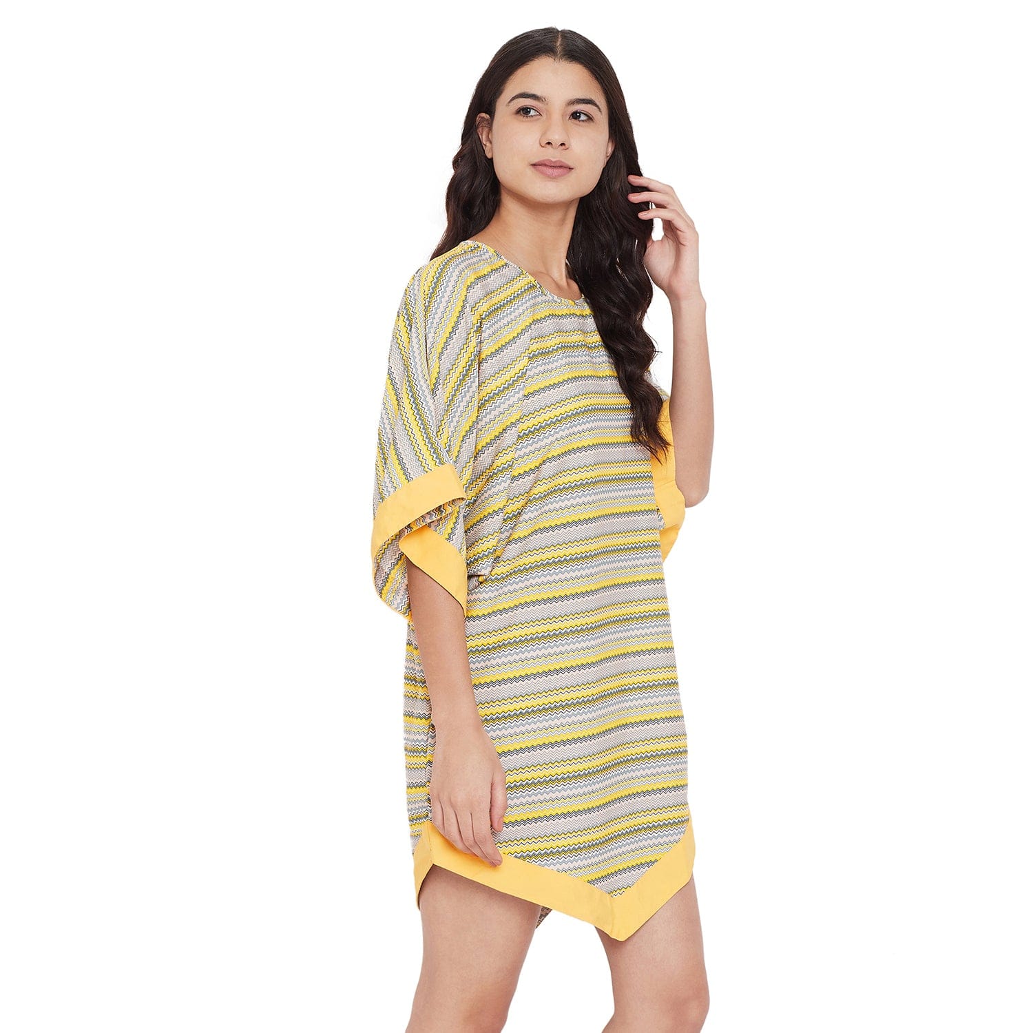 The Kaftan Company Tops Yellow Zigzag Printed Kaftan Top - (Clearance - Final Sale)