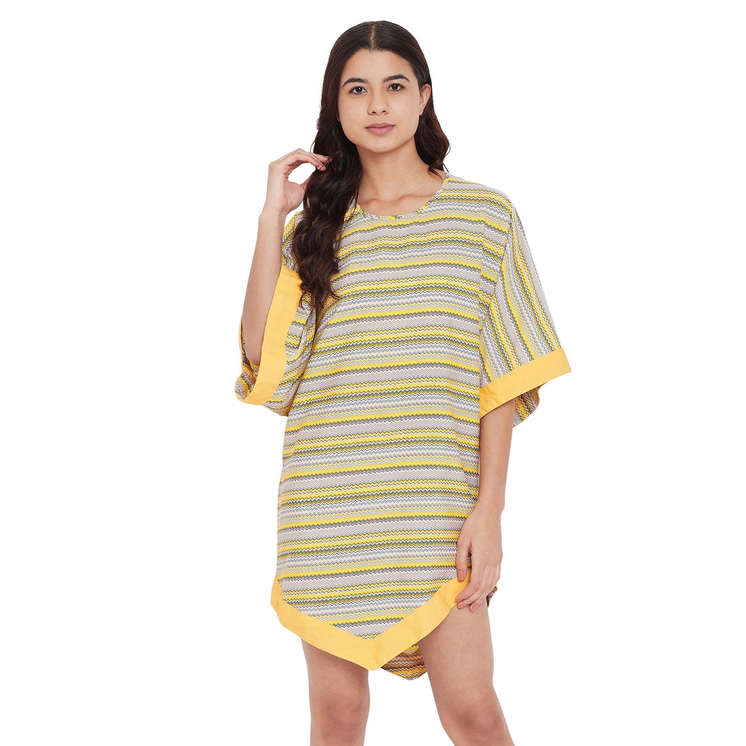 The Kaftan Company Tops Yellow Zigzag Printed Kaftan Top - (Clearance - Final Sale)