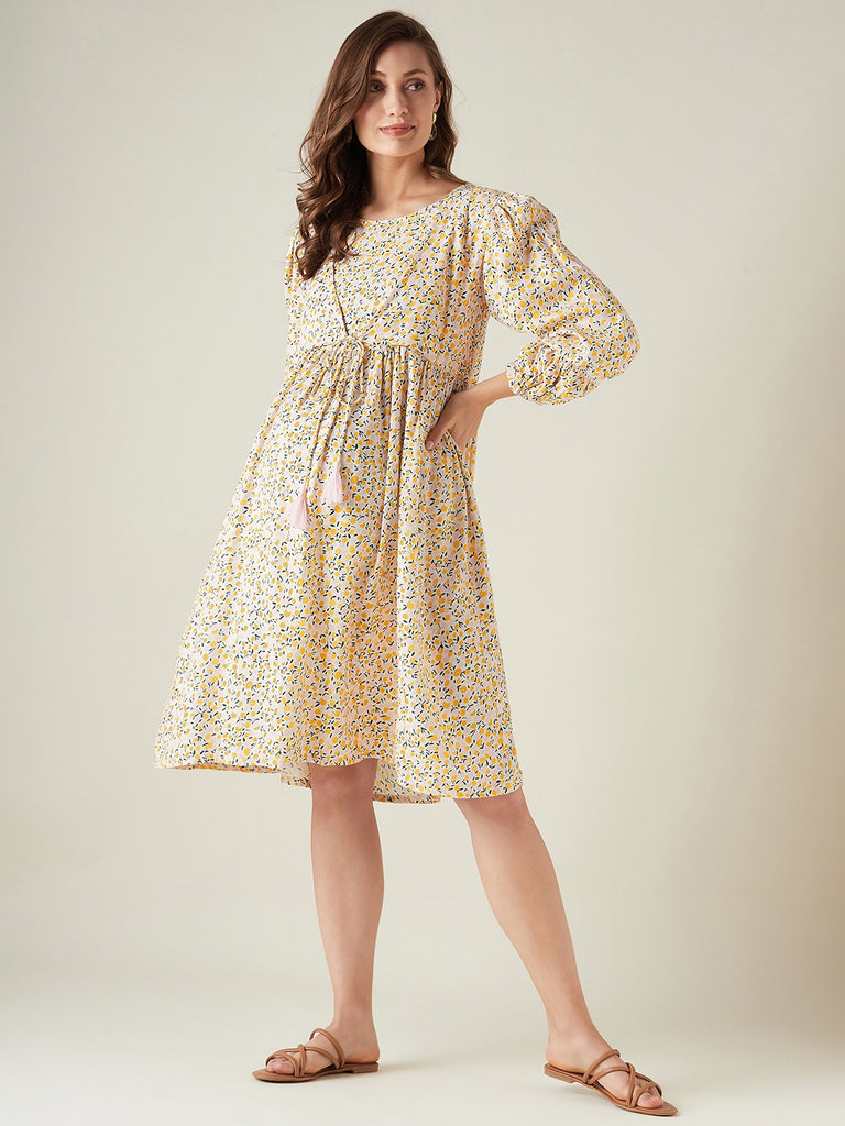 Yellow floral maternity and feeding dress
