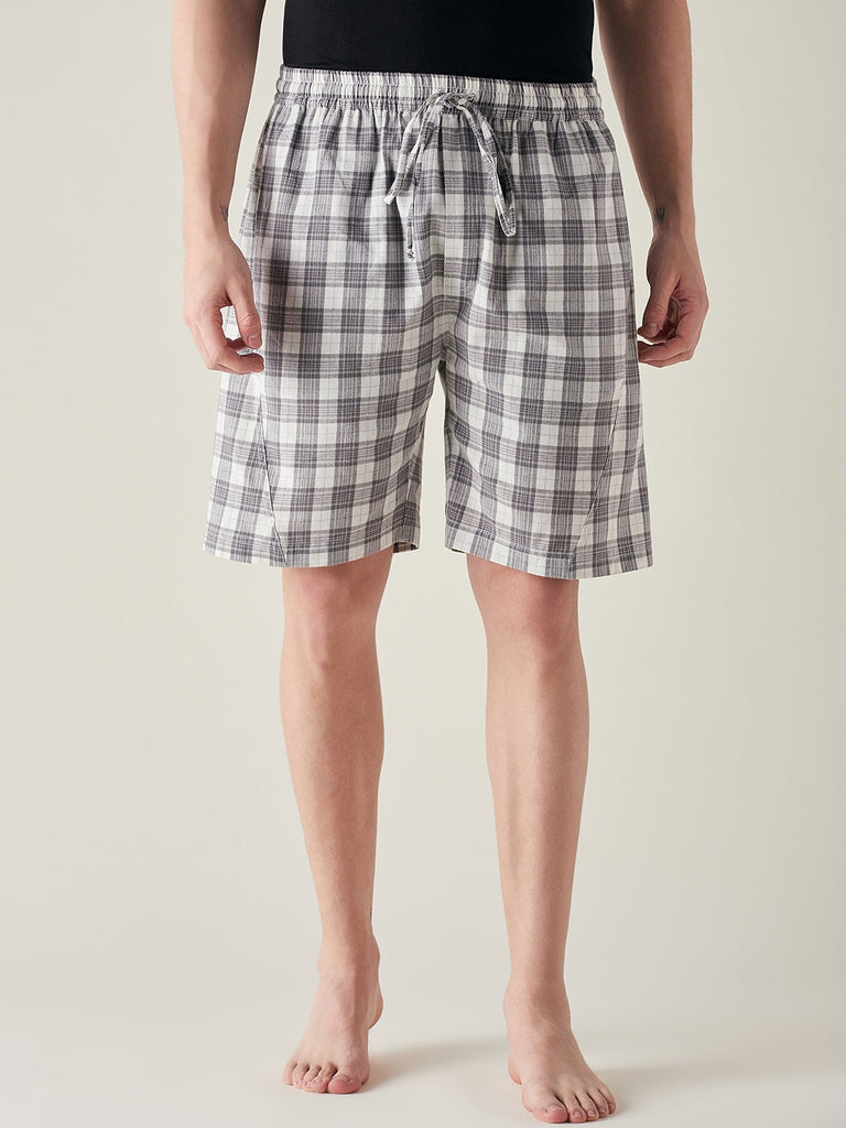 White and Grey Soft Cotton Plaid Shorts