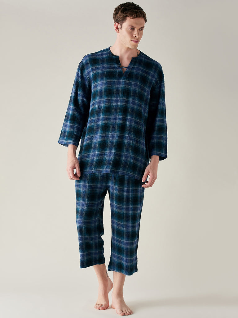Pure Cotton Supersoft Blue Plaid Pyjama Set