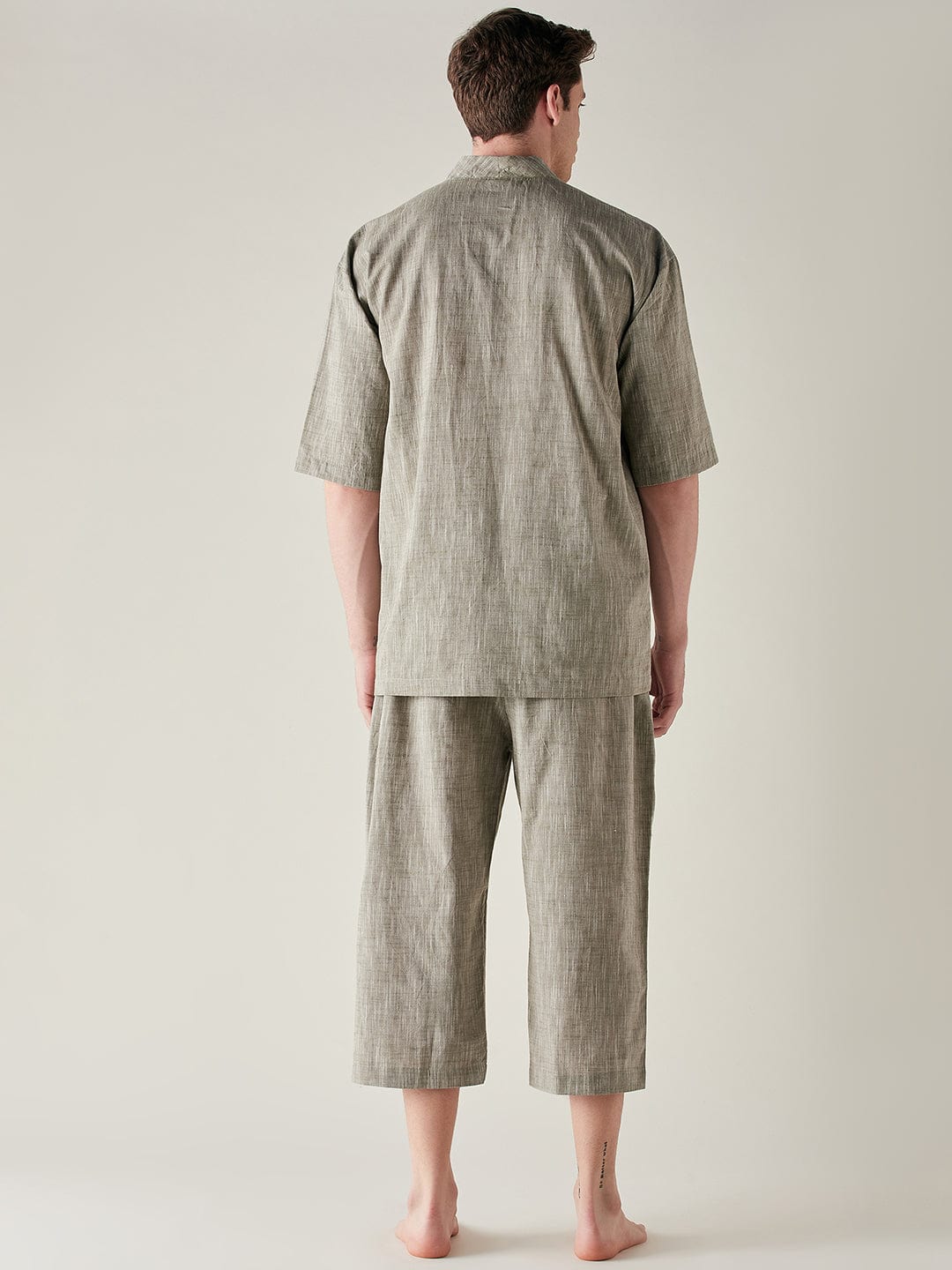 The Kaftan Company Capri set Mens Olive Slub Cotton Angrakha Top and Capri Set