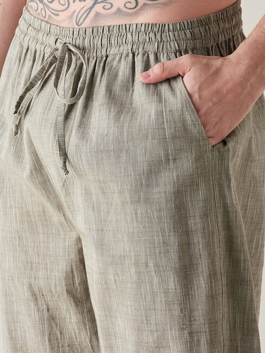 The Kaftan Company Capri set Mens Olive Slub Cotton Angrakha Top and Capri Set