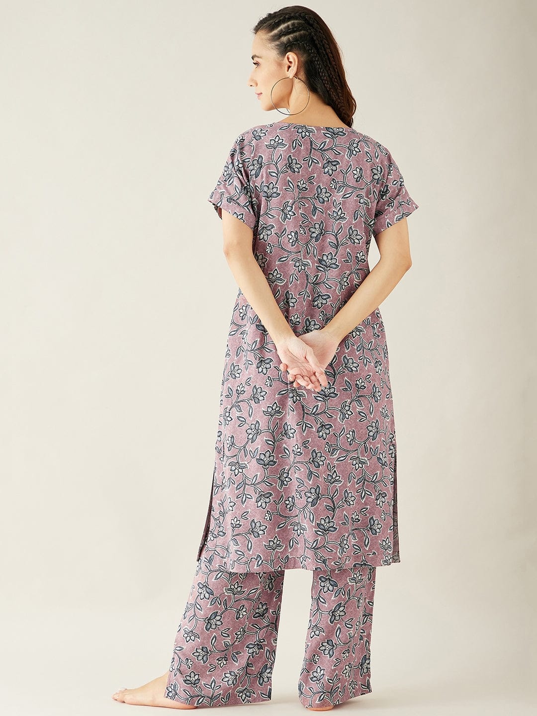 The Kaftan Company Co-ord Mauve Floral Printed Co-ord Set (Final Sale)