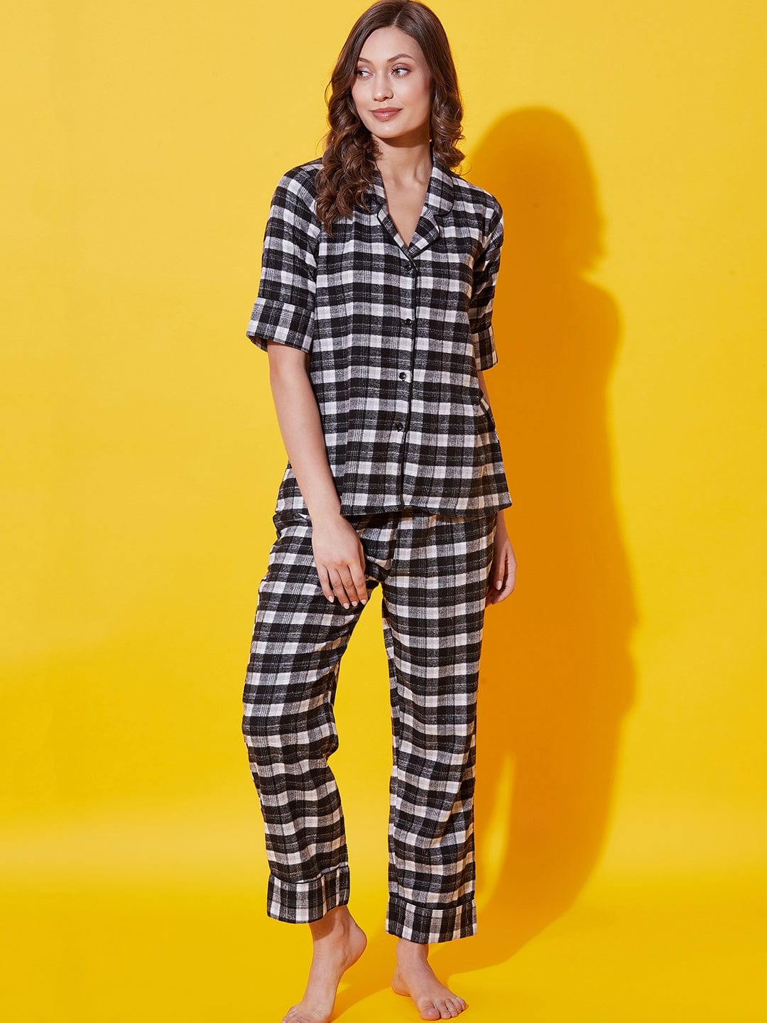 The Kaftan Company Co-ord Monochrome Plaid Lounge Set