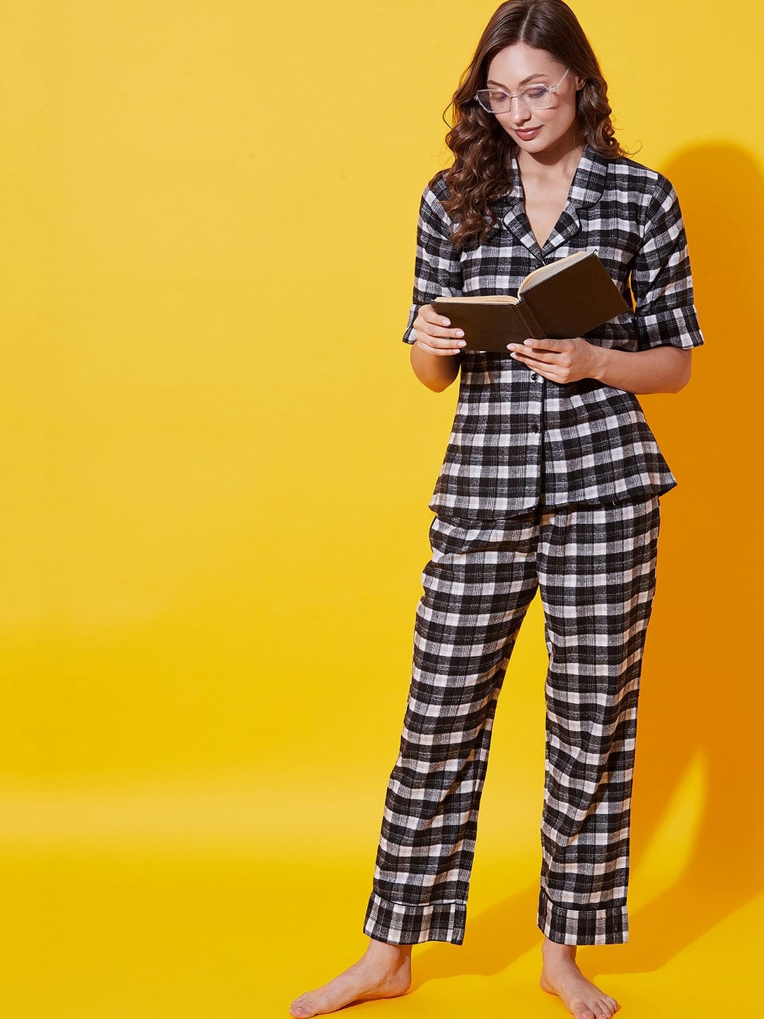 The Kaftan Company Co-ord Monochrome Plaid Lounge Set