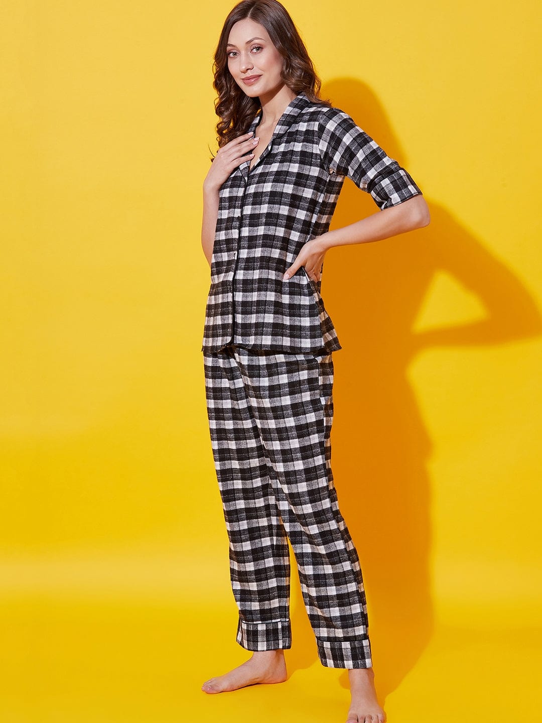 The Kaftan Company Co-ord Monochrome Plaid Lounge Set