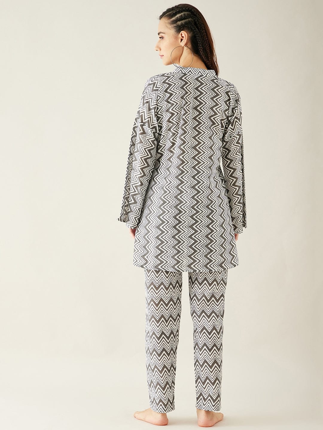 The Kaftan Company Co-ord White Geometric Printed Co-ord Set