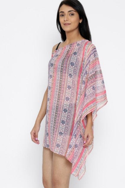 The Kaftan Company Cover-Up Multicolor Printed One Shoulder Kaftan Top