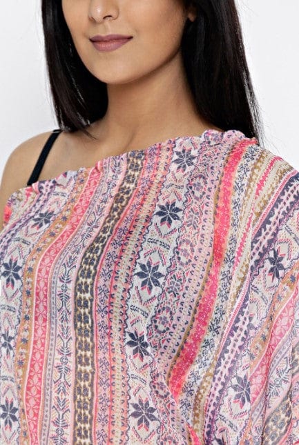 The Kaftan Company Cover-Up Multicolor Printed One Shoulder Kaftan Top