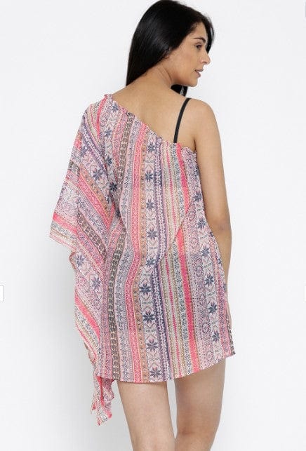 The Kaftan Company Cover-Up Multicolor Printed One Shoulder Kaftan Top