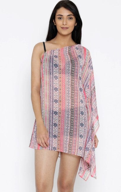 The Kaftan Company Cover-Up Multicolor Printed One Shoulder Kaftan Top