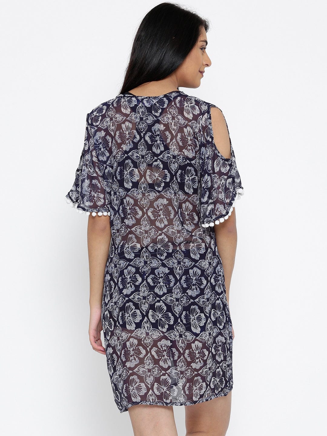 The Kaftan Company Cover-Up Navy & Off-White Printed Sheer Cover-Up Dress - (Clearance - Final Sale)