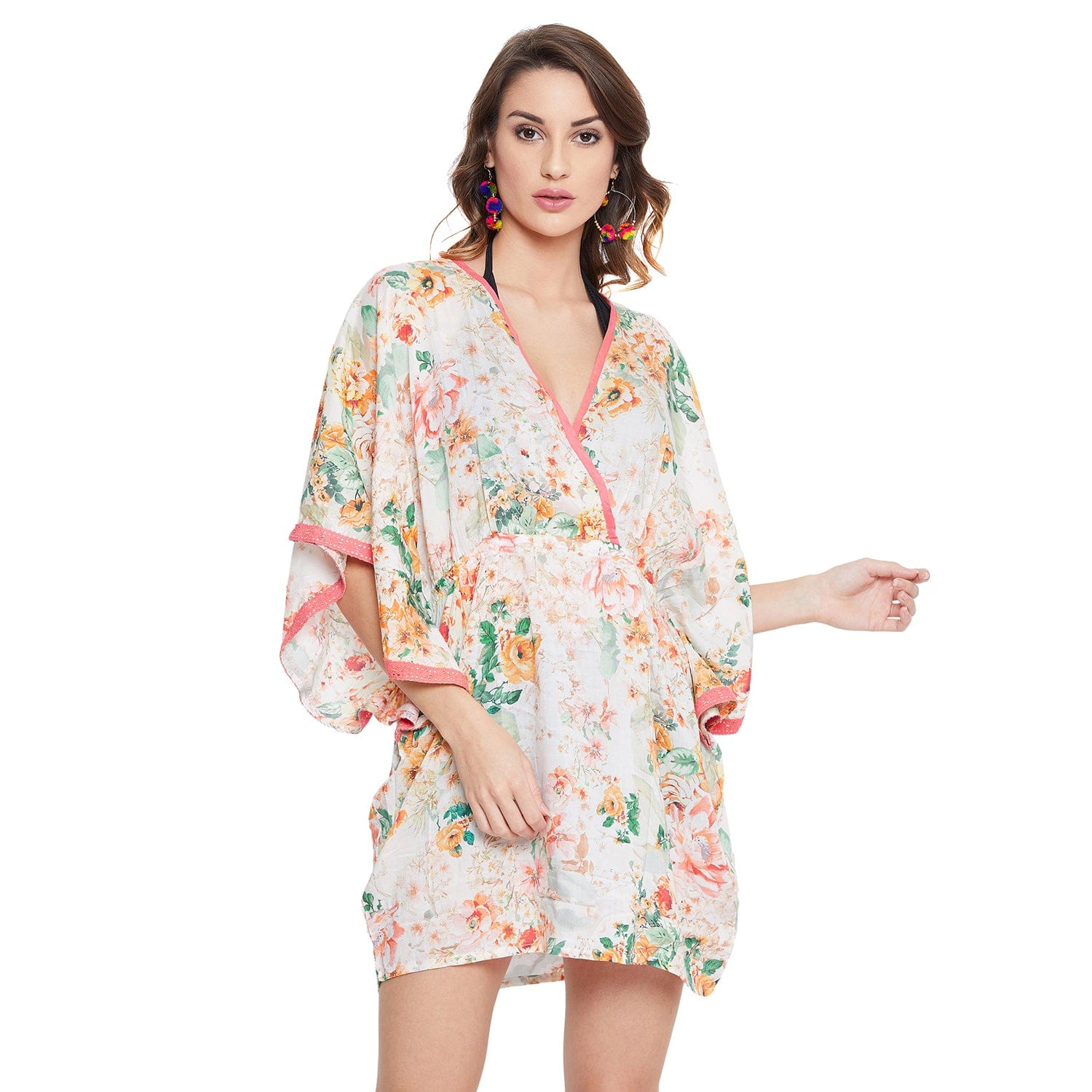 The Kaftan Company Cover-Up Peach Florette Beach Kaftan - (Clearance - Final Sale)