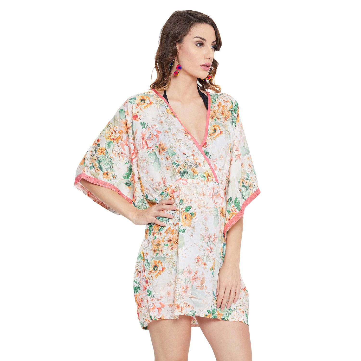 The Kaftan Company Cover-Up Peach Florette Beach Kaftan - (Clearance - Final Sale)