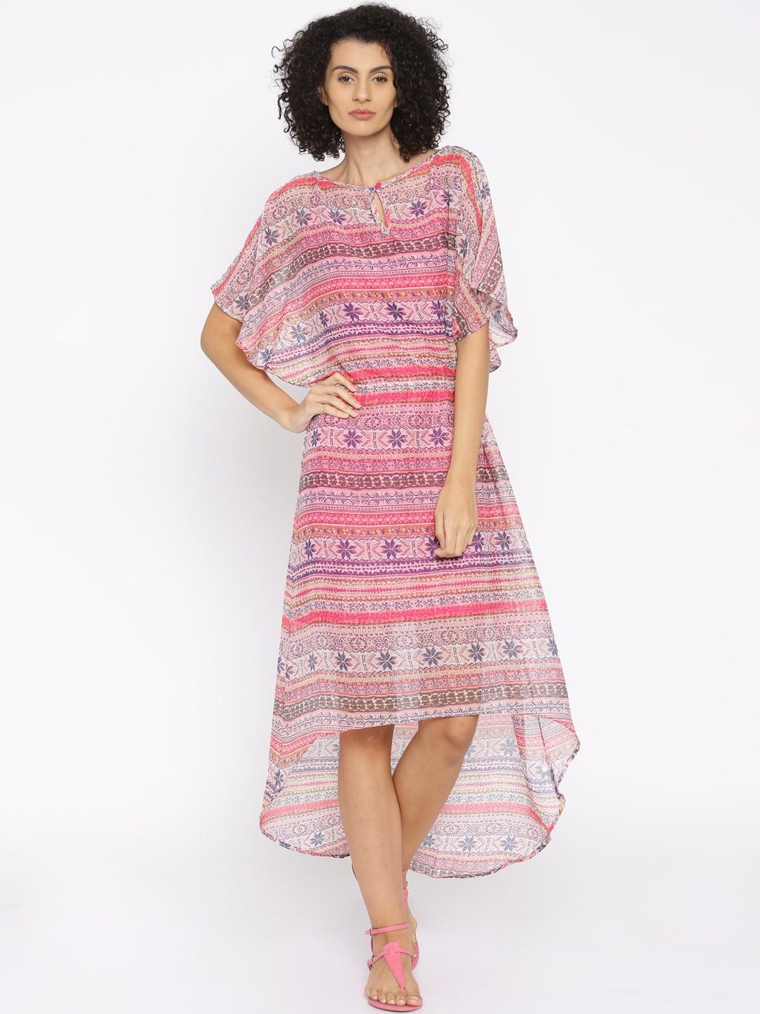 The Kaftan Company Cover-Up Pink Printed Hi-Low kaftan dress - (Clearance - Final Sale)