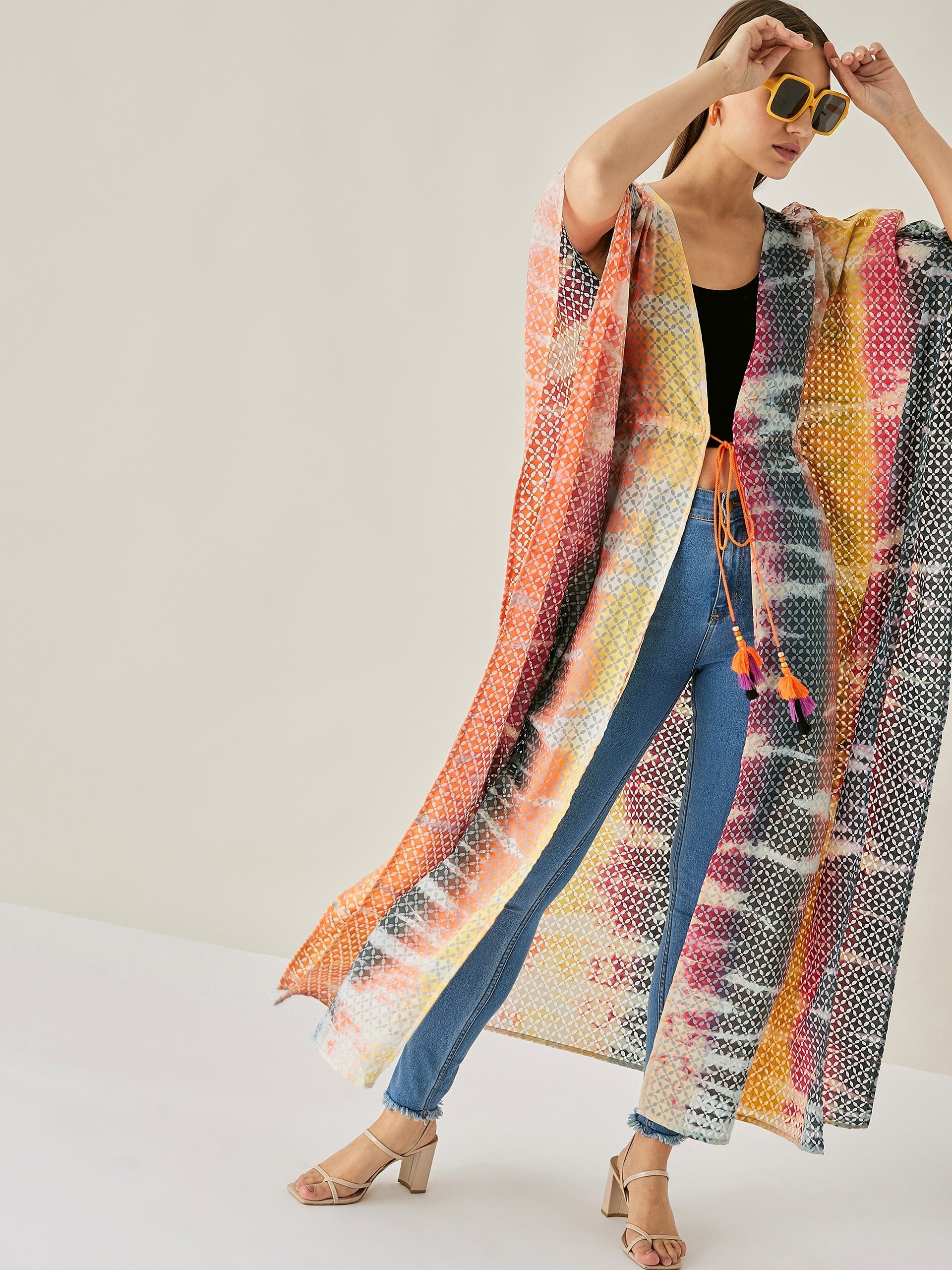 The Kaftan Company Cover-Up Tie-dye Cotton Long Jacket Kaftan