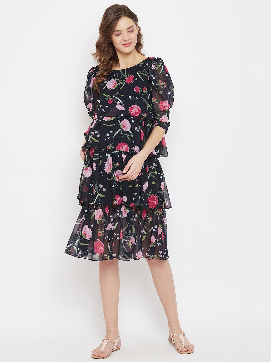 The Kaftan Company Dresses Floral Georgette Black Layered Maternity Dress - (Clearance - Final Sale)
